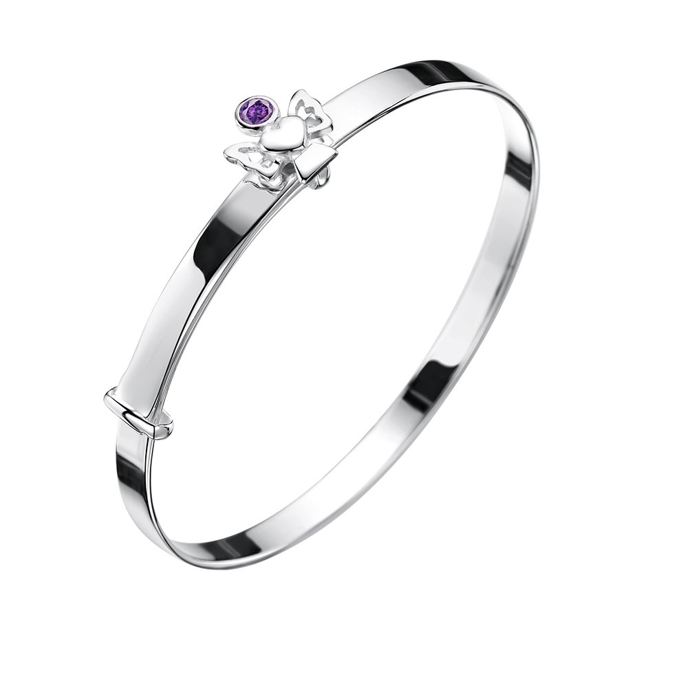 jo for girls sterling silver february birthstone angel bangle