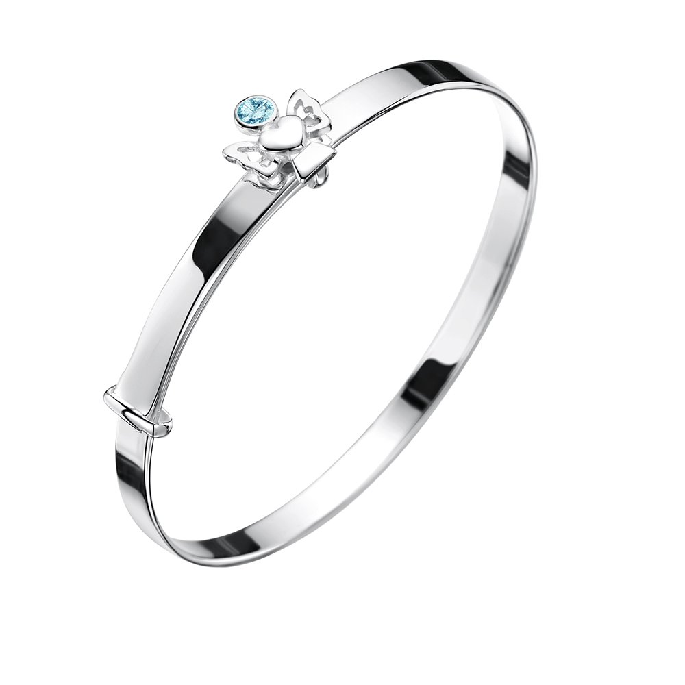 jo for girls sterling silver march birthstone angel bangle