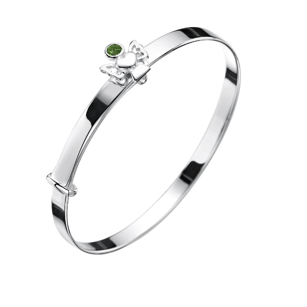 jo for girls sterling silver may birthstone angel bangle