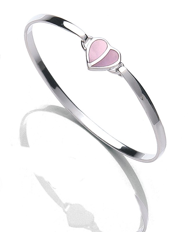 jo for girls sterling silver mother of pearl pink heart bangle