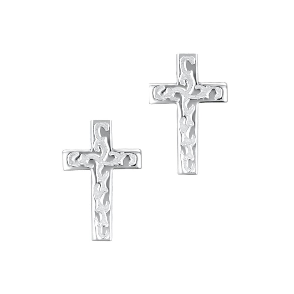 jo for girls sterling silver patterned cross stud earrings
