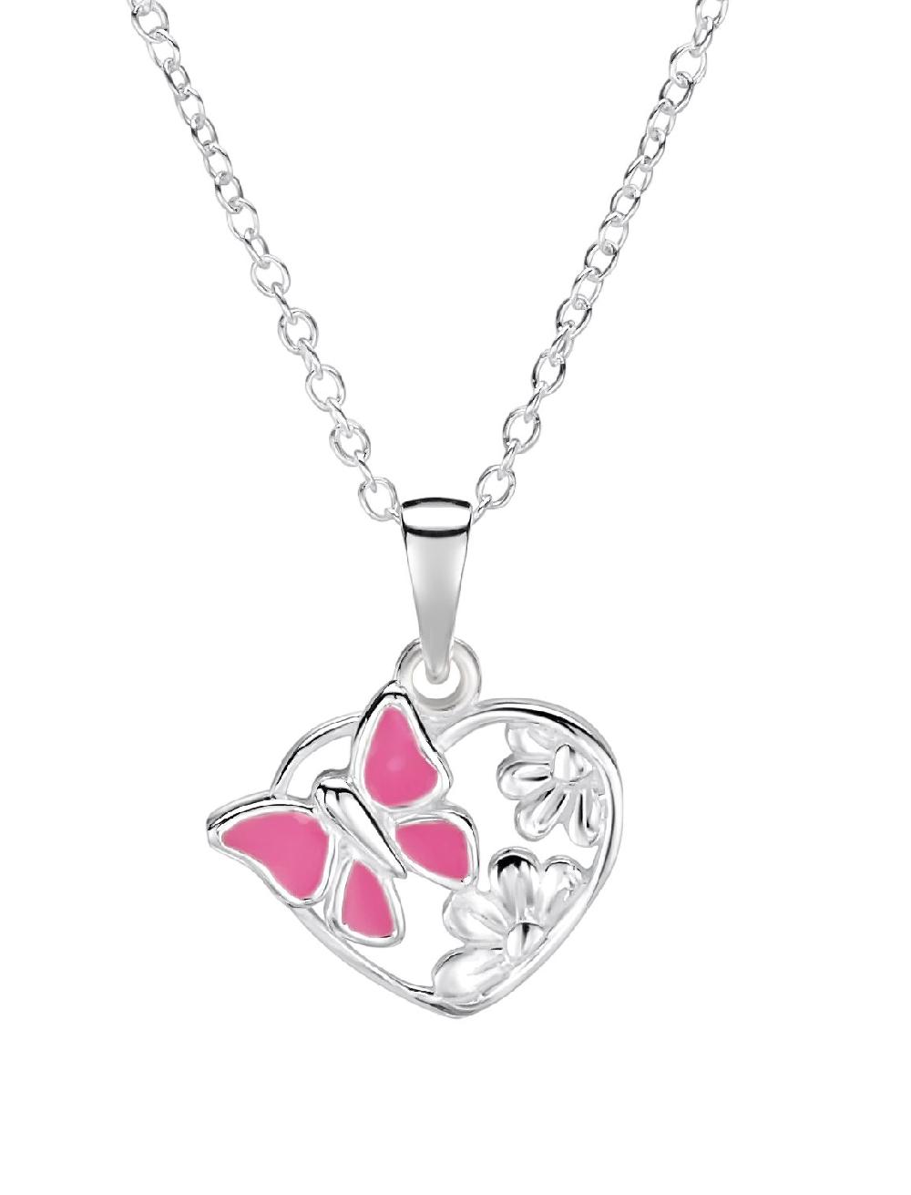 jo for girls sterling silver pink butterfly heart pendant
