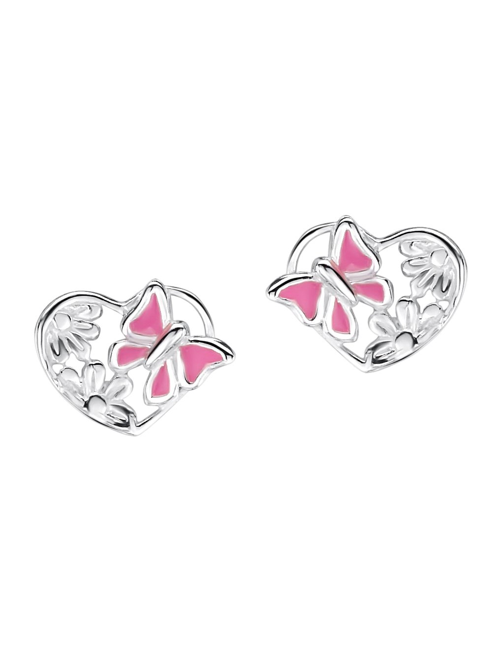 jo for girls sterling silver pink butterfly heart stud earrings