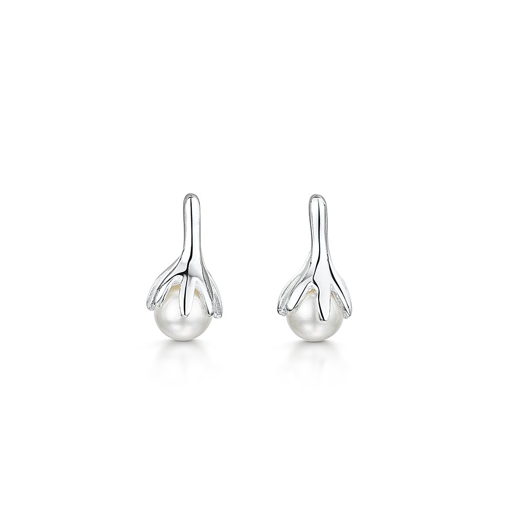 jo for girls sterling silver & synthetic white pearl earrings