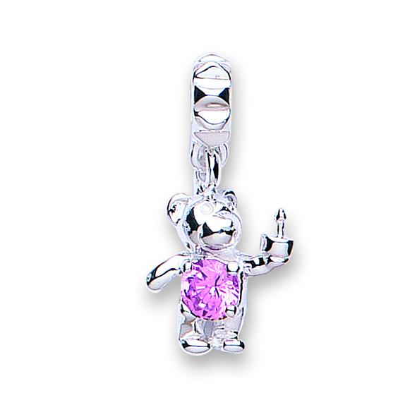 jo for girls sterling silver teddy bear with pink cubic zirconia
