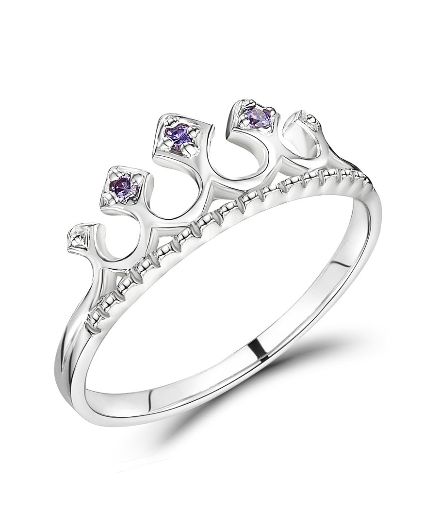 jo for girls sterling silver tiara ring with purple cz