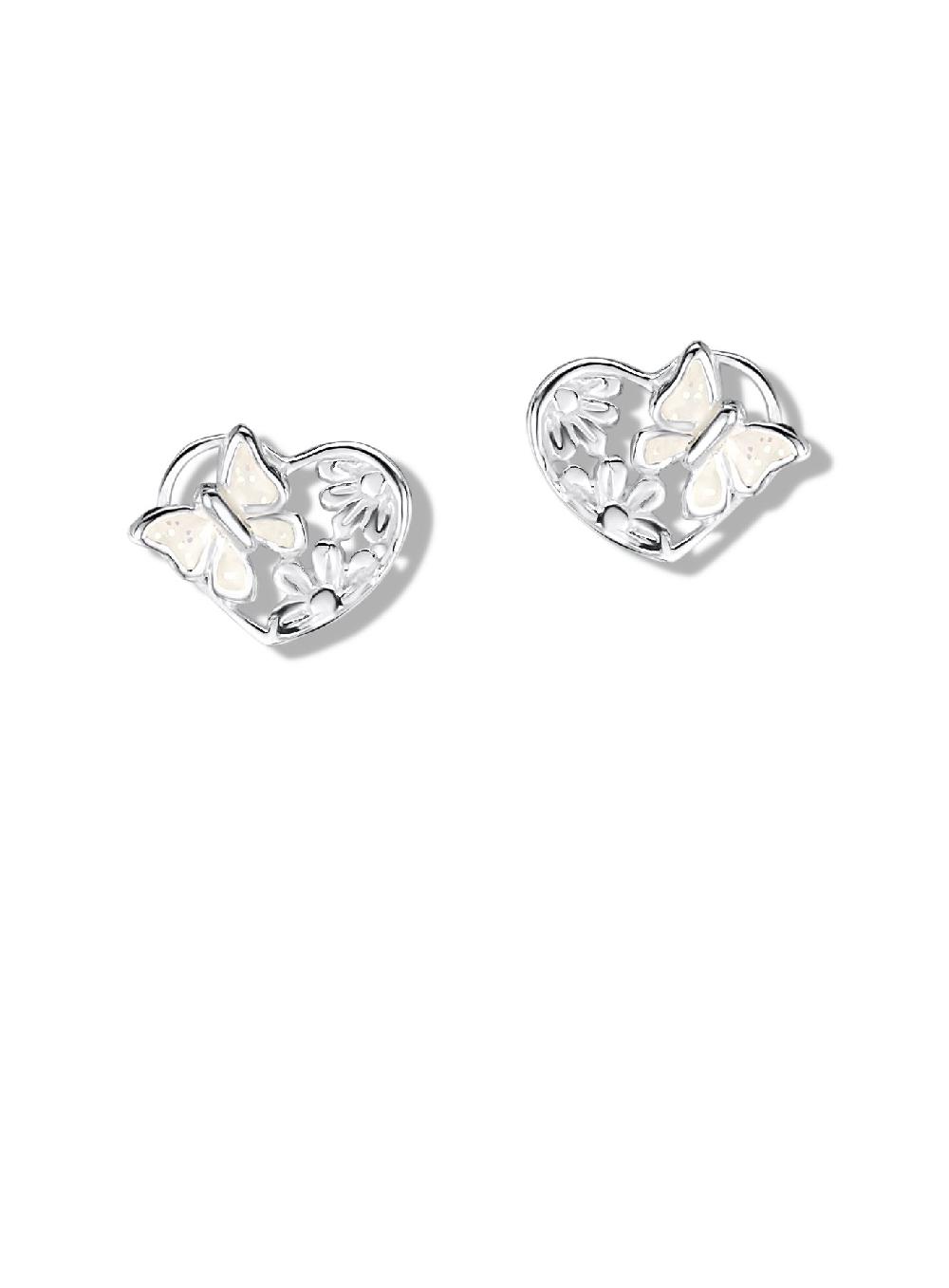 jo for girls sterling silver white butterfly heart stud earrings