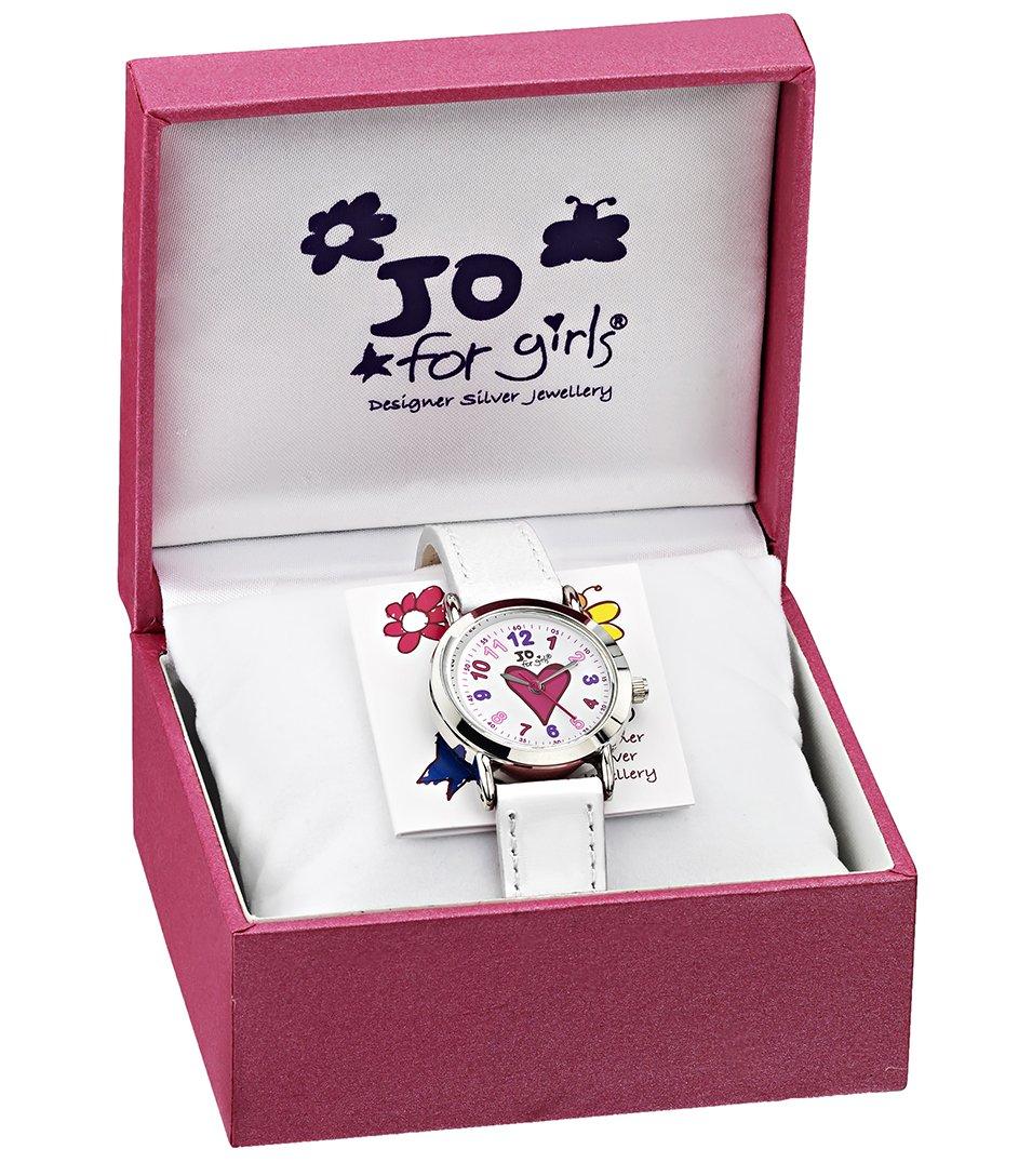 Jo For Girls Heart Watch With White Leather Strap