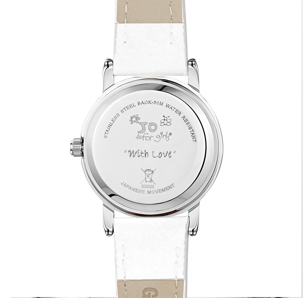 Jo For Girls Heart Watch With White Leather Strap