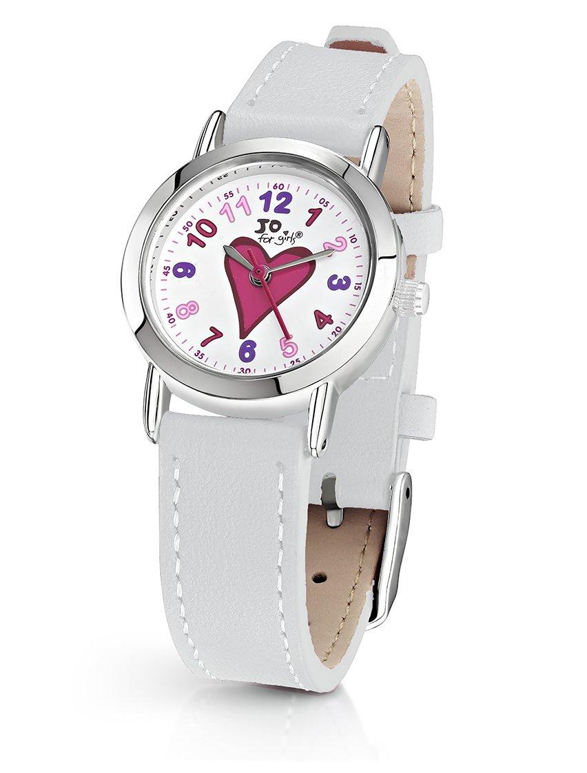 jo for girls heart watch with white leather strap