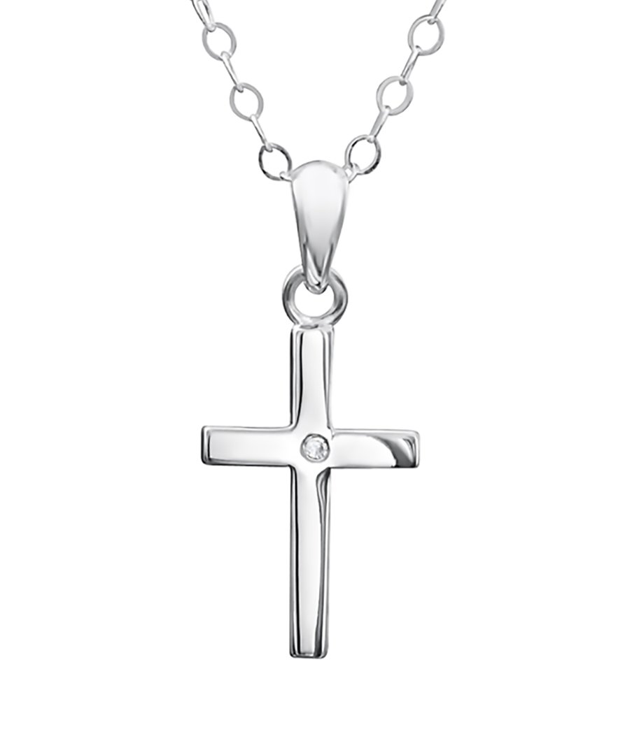 jo for girls silver 22mm cross & diamond pendant