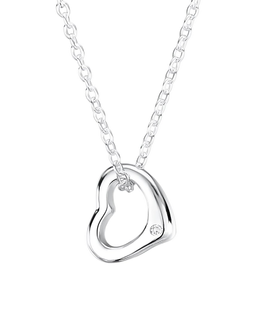 jo for girls silver open heart & diamond pendant