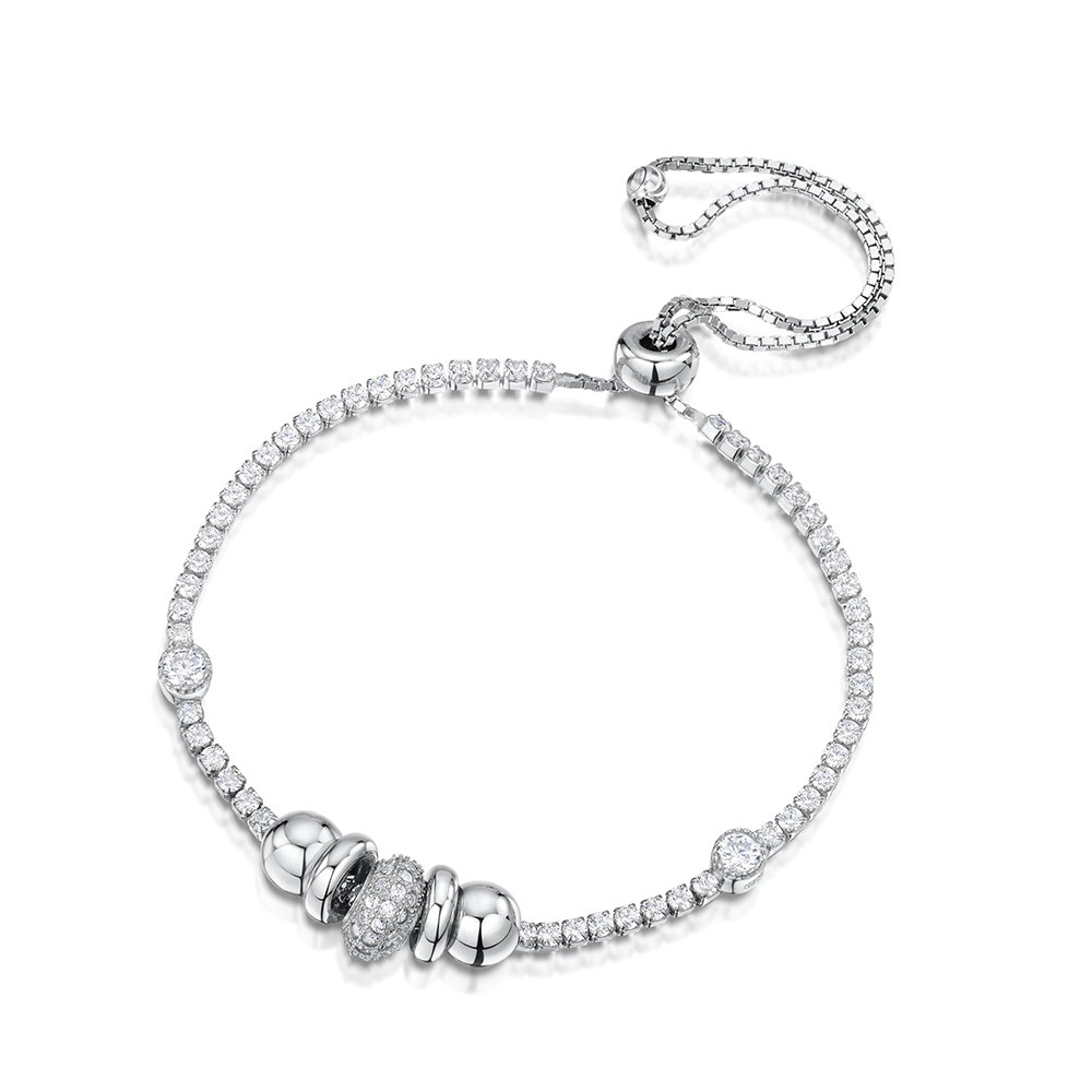 jo for girls women's 925 silver 5 bead adjustable cz tennis bracelet