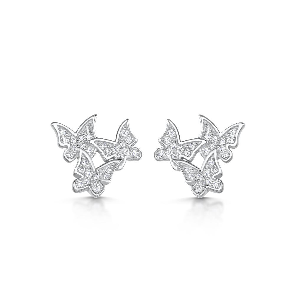 jo for girls Womens 3 Butterflies Sterling Silver and Cubic Zirconia Earrings