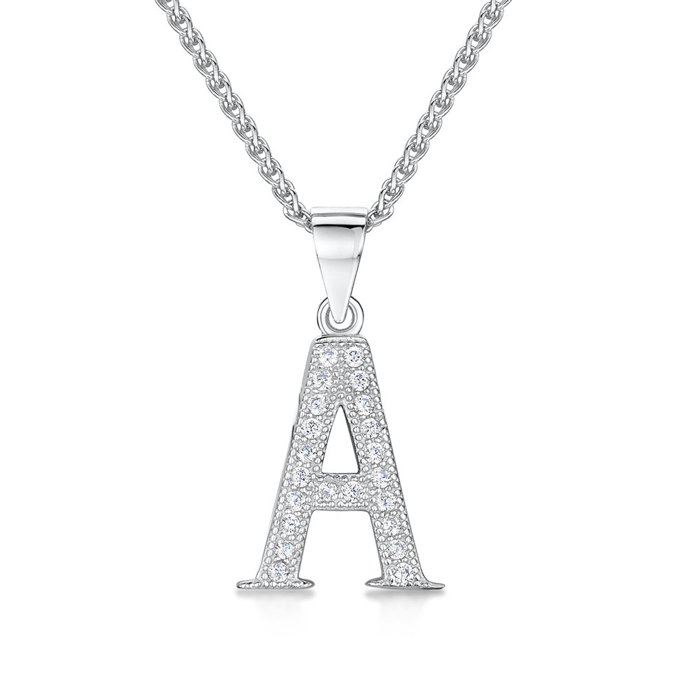 jo for girls Womens Initial 'A' Sterling Silver and Cubic Zirconia Letter Pendant