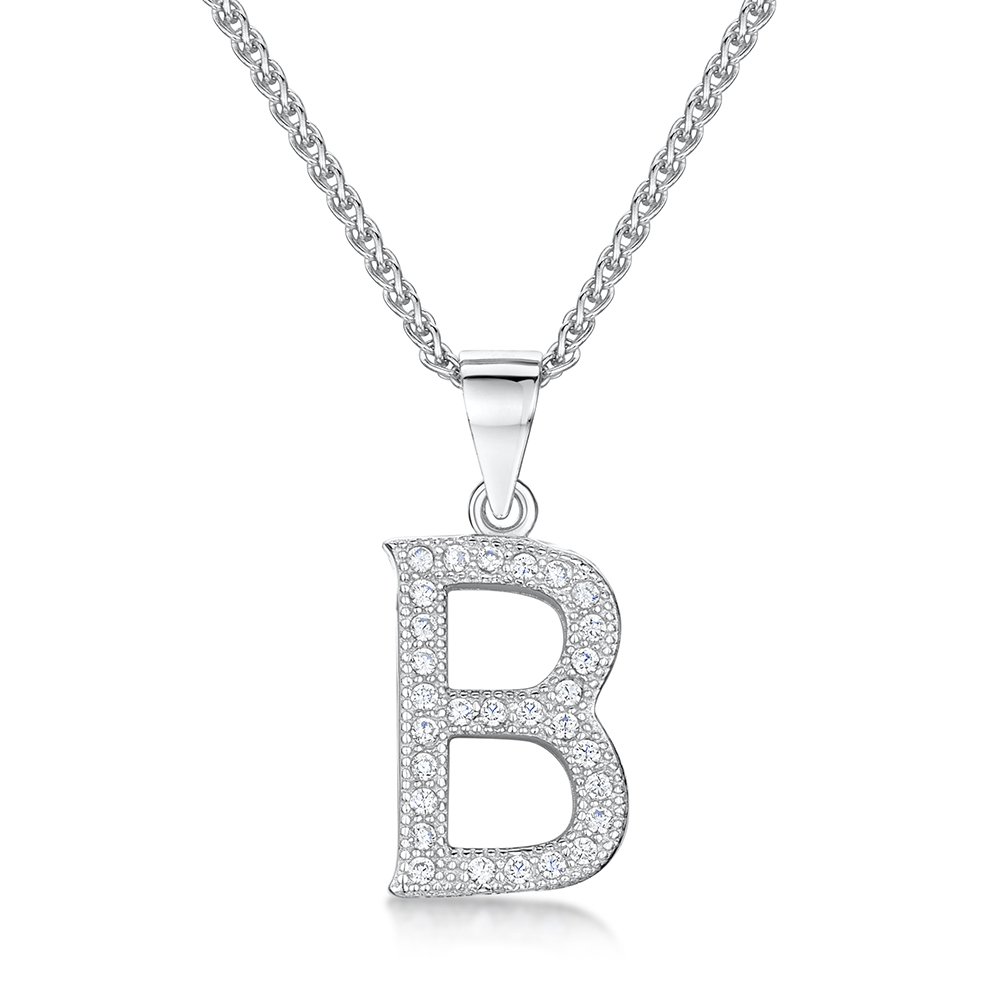 jo for girls Womens Initial 'B' Sterling Silver and Cubic Zirconia Letter Pendant