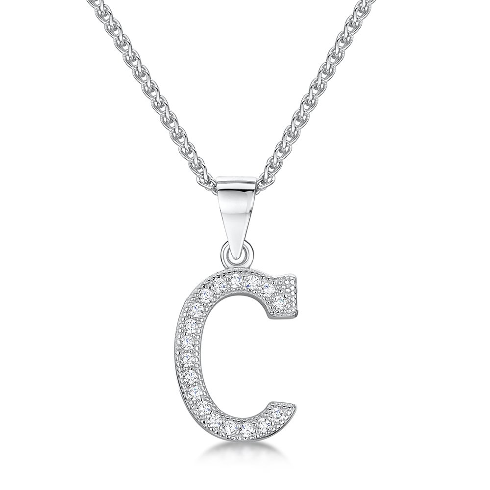 jo for girls Womens Initial 'C' Sterling Silver and Cubic Zirconia Letter Pendant