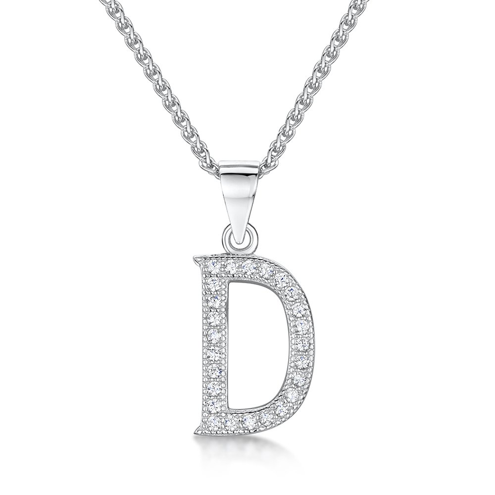 jo for girls Womens Initial 'D' Sterling Silver and Cubic Zirconia Letter Pendant
