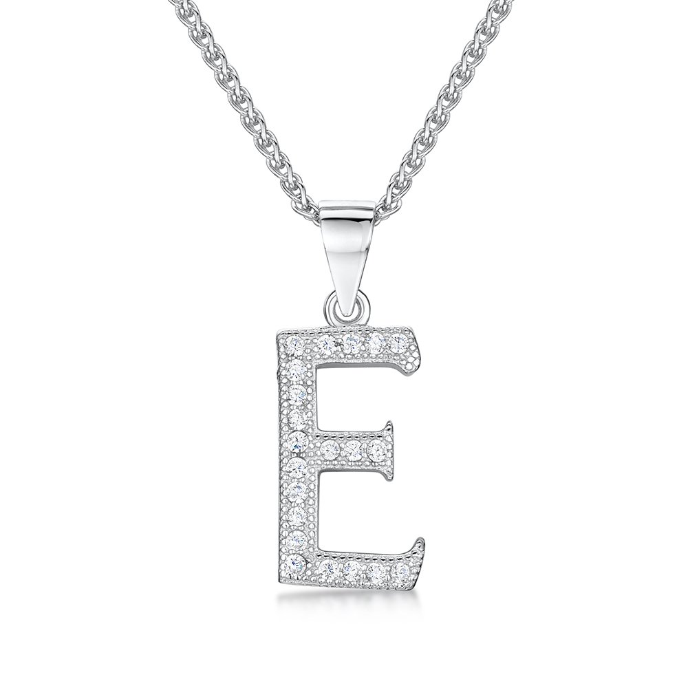 jo for girls Womens Initial 'E' Sterling Silver and Cubic Zirconia Letter Pendant