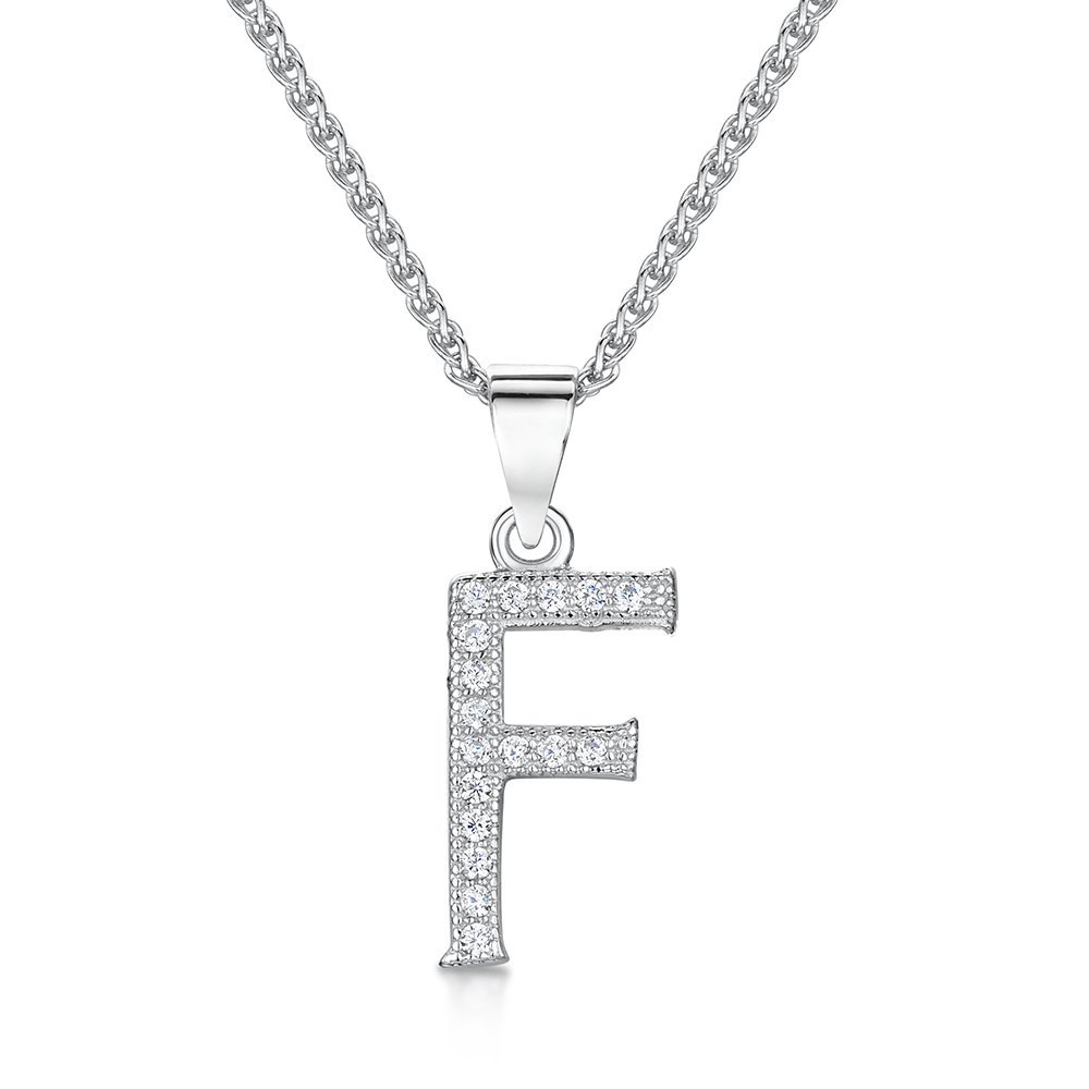 jo for girls Womens Initial 'F' Sterling Silver and Cubic Zirconia Letter Pendant