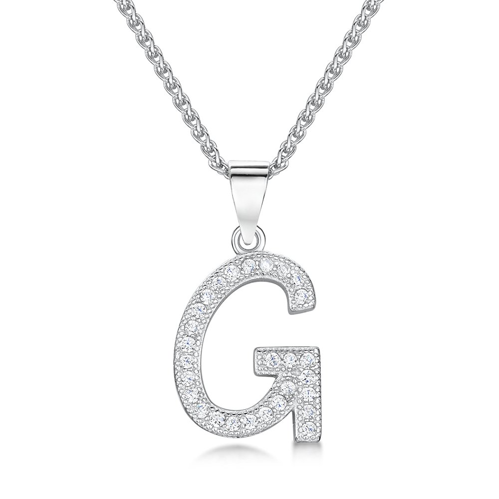 jo for girls Womens Initial 'G' Sterling Silver and Cubic Zirconia Letter Pendant
