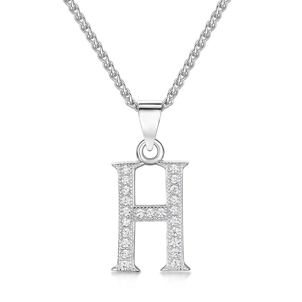 jo for girls Womens Initial 'H' Sterling Silver and Cubic Zirconia Letter Pendant