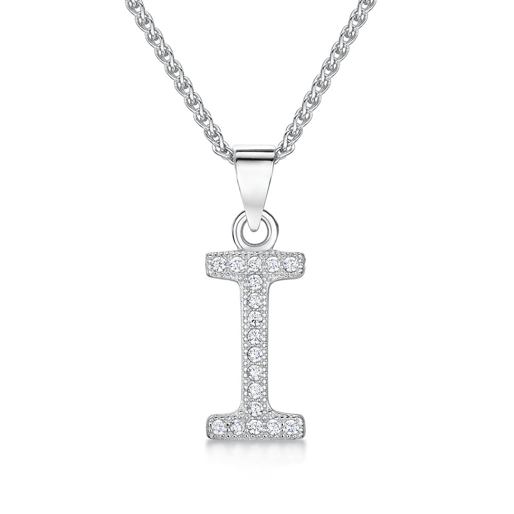 jo for girls Womens Initial 'I' Sterling Silver and Cubic Zirconia Letter Pendant