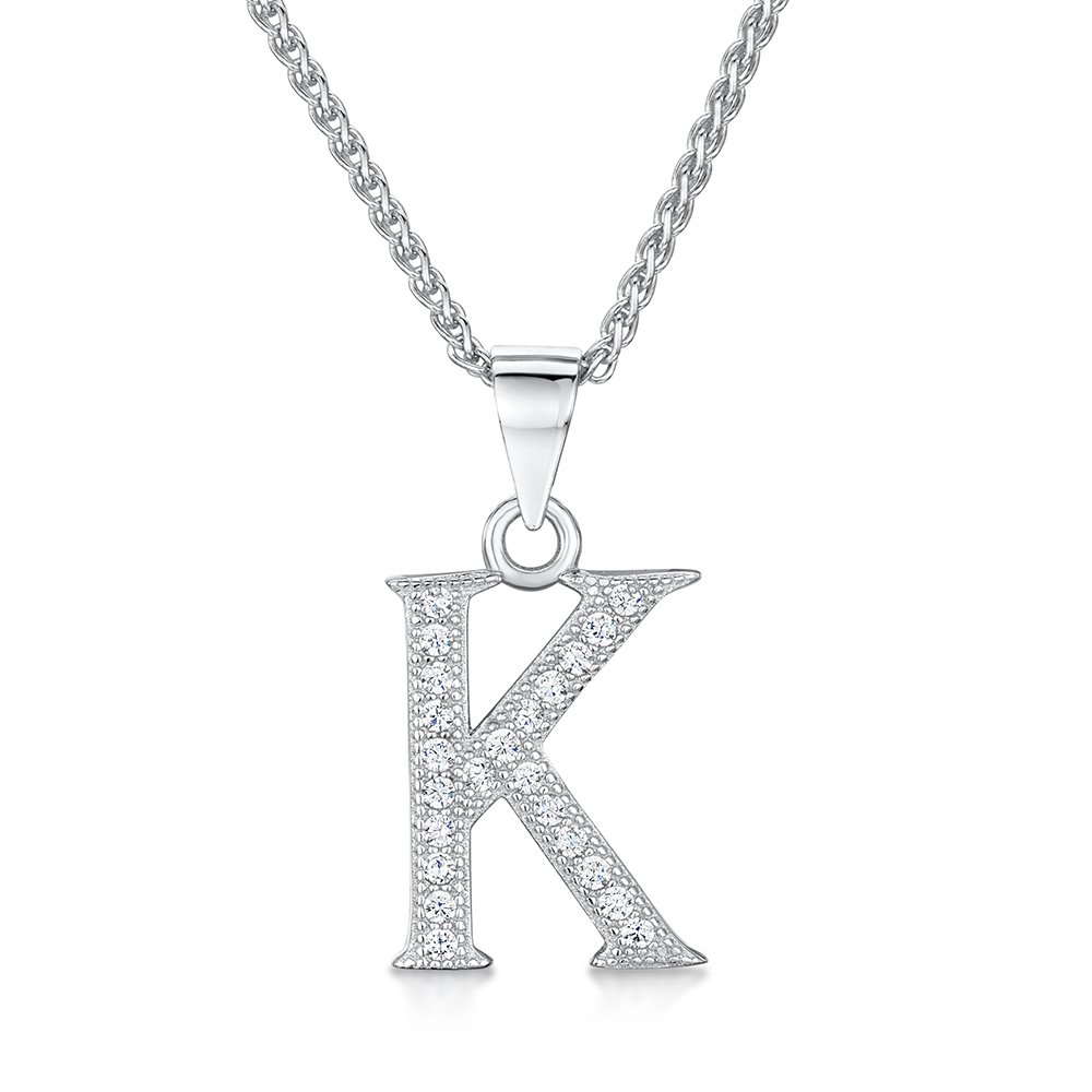 jo for girls Womens Initial 'K' Sterling Silver and Cubic Zirconia Letter Pendant