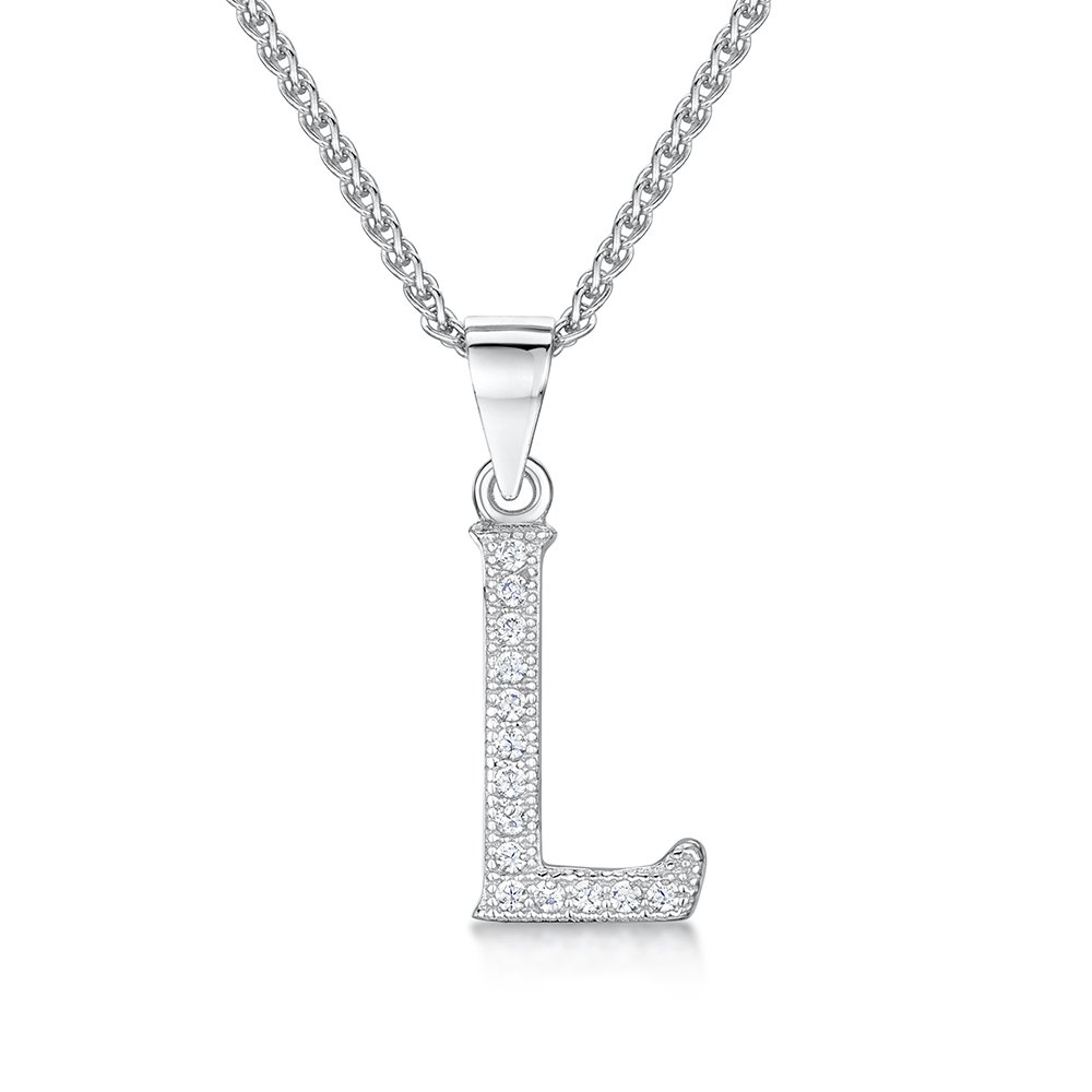 jo for girls Womens Initial 'L' Sterling Silver and Cubic Zirconia Letter Pendant