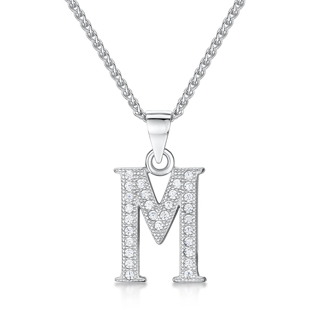 jo for girls Womens Initial 'M' Sterling Silver and Cubic Zirconia Letter Pendant