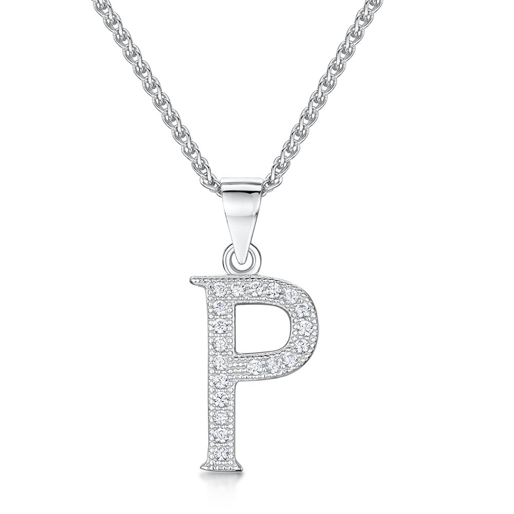 jo for girls Womens Initial 'P' Sterling Silver and Cubic Zirconia Letter Pendant