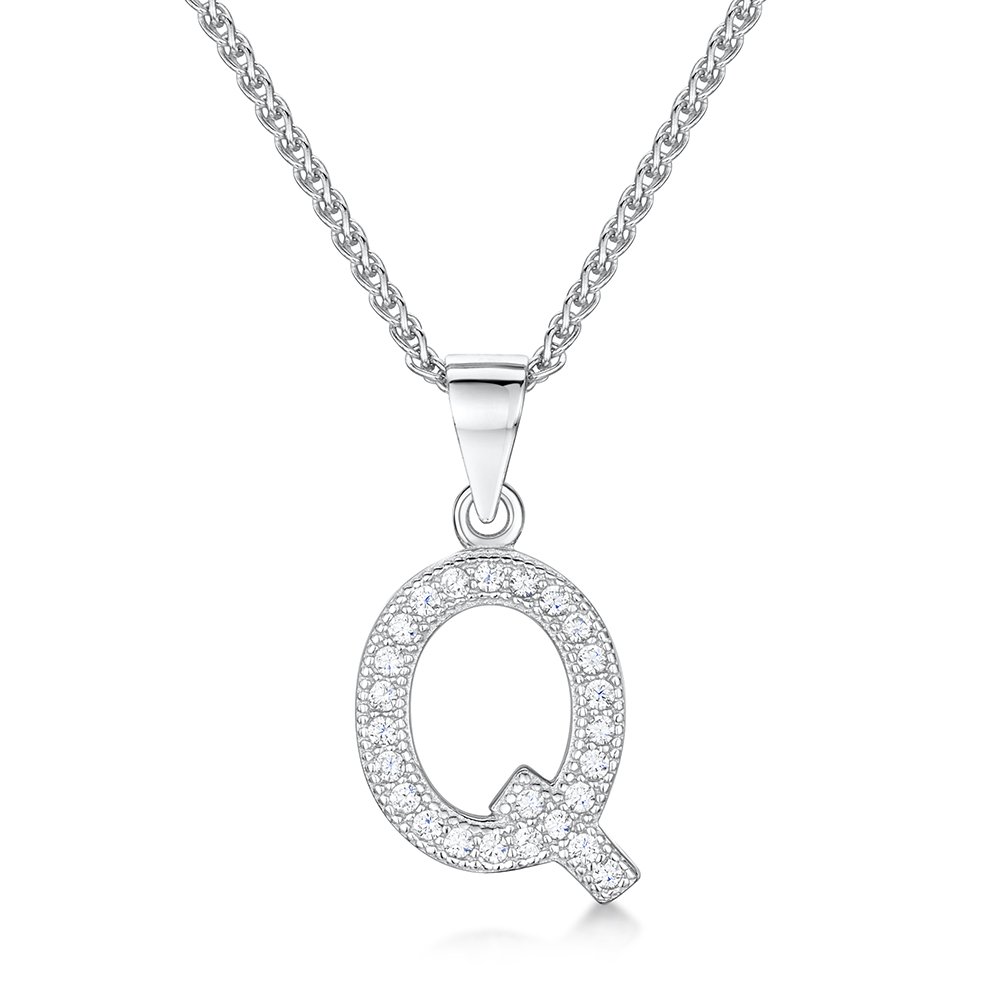 jo for girls Womens Initial 'Q' Sterling Silver and Cubic Zirconia Letter Pendant
