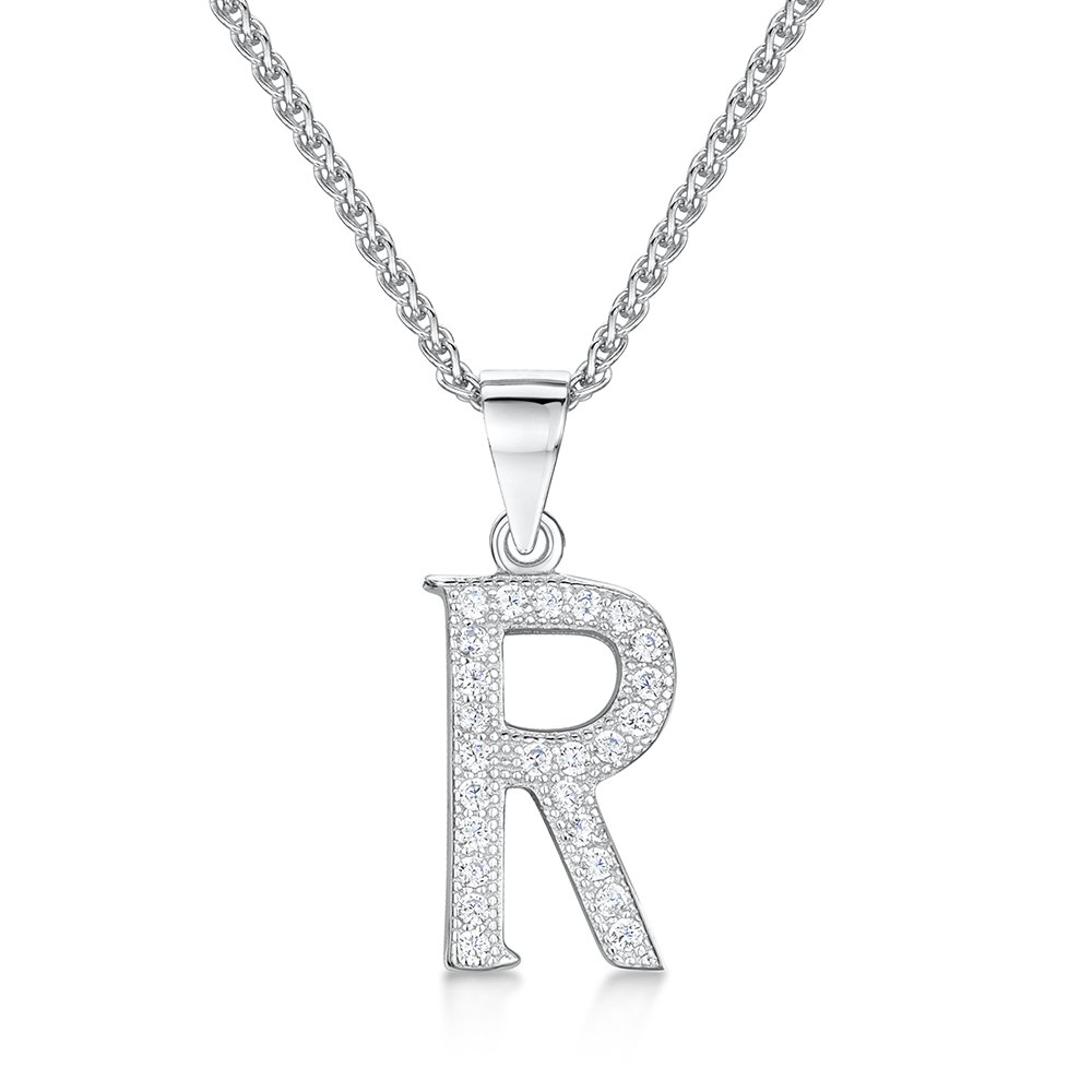 jo for girls Womens Initial 'R' Sterling Silver and Cubic Zirconia Letter Pendant