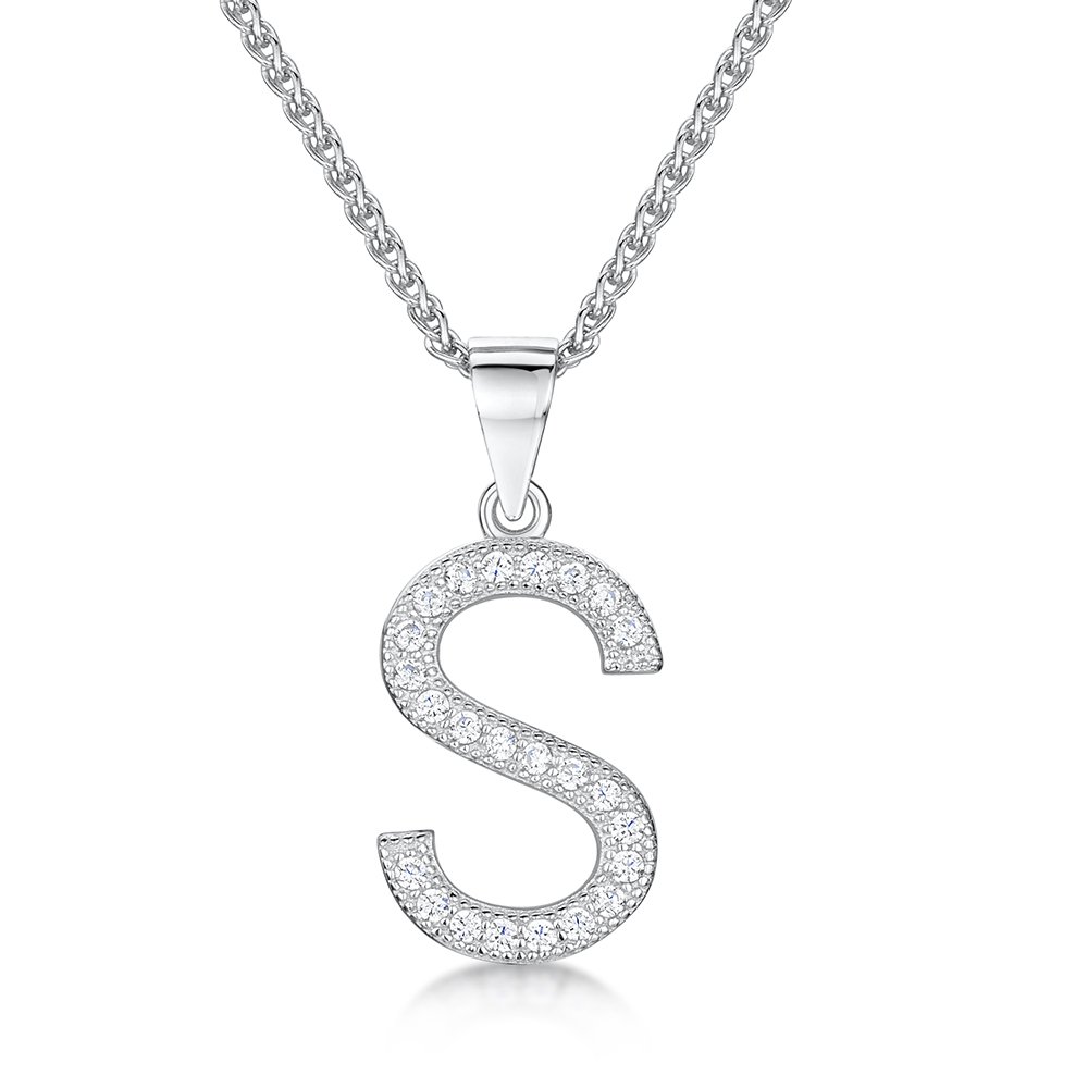 jo for girls Womens Initial 'S' Sterling Silver and Cubic Zirconia Letter Pendant