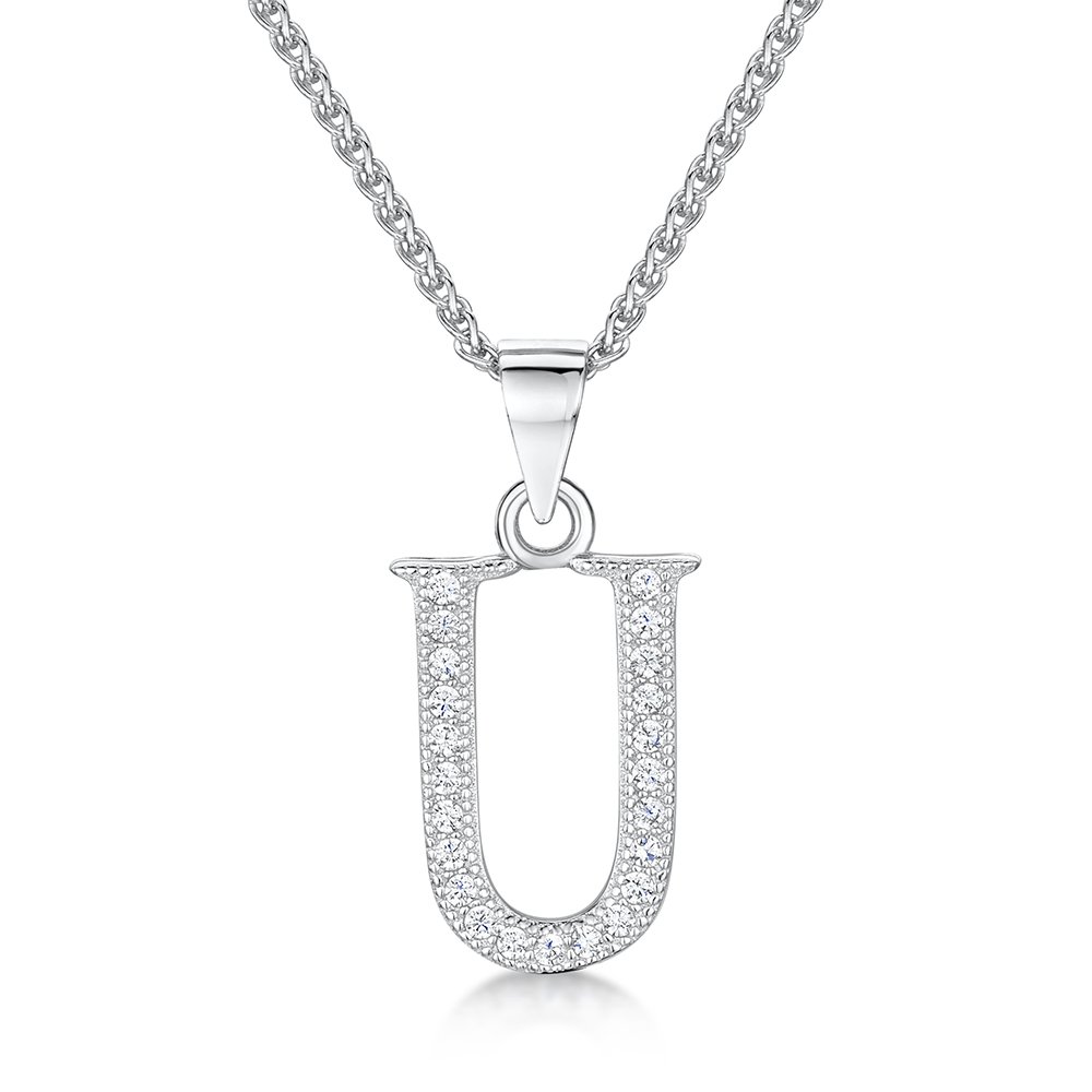 jo for girls Womens Initial 'U' Sterling Silver and Cubic Zirconia Letter Pendant