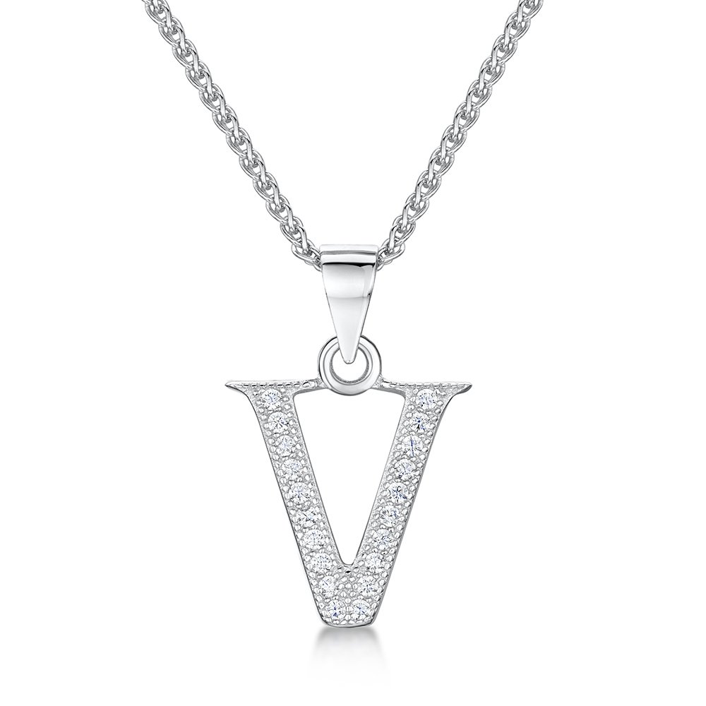 jo for girls Womens Initial 'V' Sterling Silver and Cubic Zirconia Letter Pendant