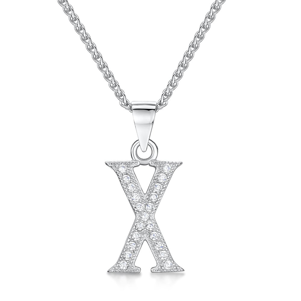 jo for girls Womens Initial 'X' Sterling Silver and Cubic Zirconia Letter Pendant