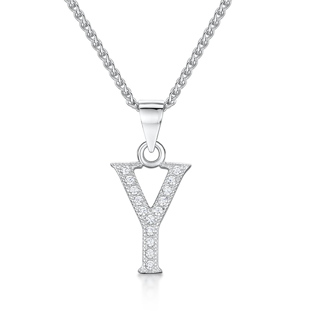 jo for girls Womens Initial 'Y' Sterling Silver and Cubic Zirconia Letter Pendant