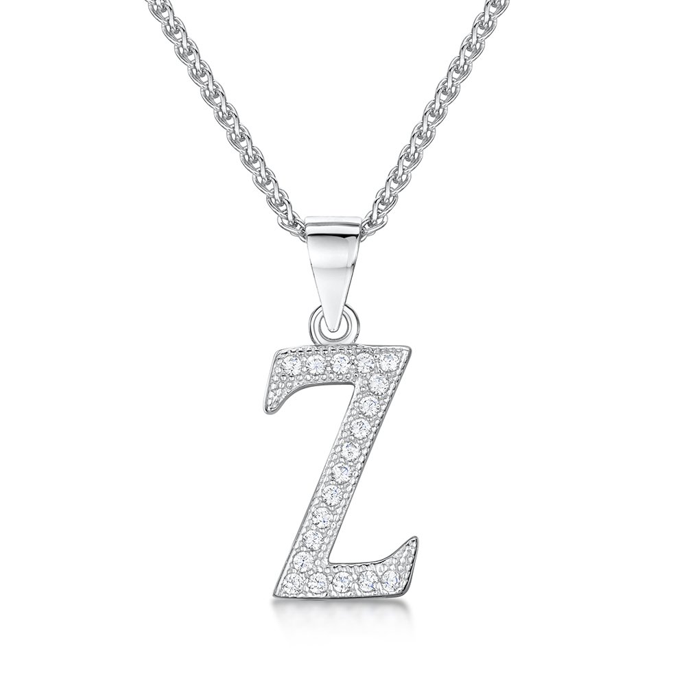 jo for girls Womens Initial 'Z' Sterling Silver and Cubic Zirconia Letter Pendant