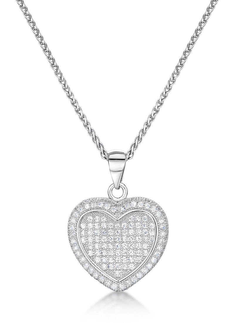 jo for girls Womens sterling silver 17mm microset cubic zirconia heart pendant
