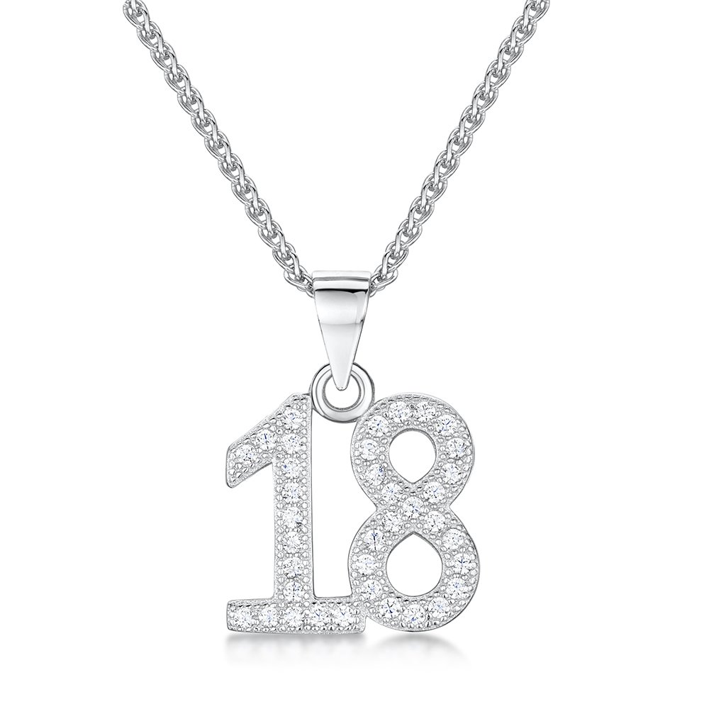 jo for girls Womens Sterling Silver 18 Number pendant with Cubic Zirconia