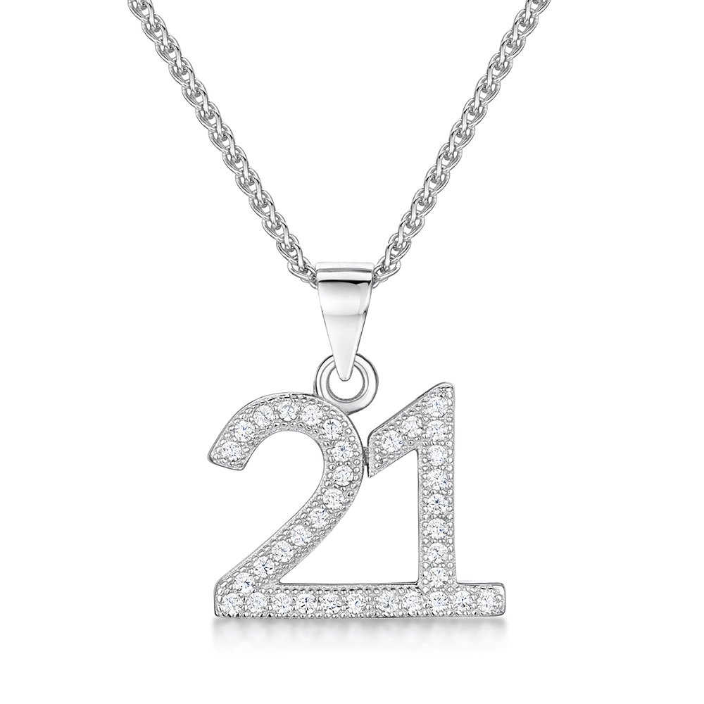 jo for girls Womens Sterling Silver 21 Number Pendant with Cubic Zirconia
