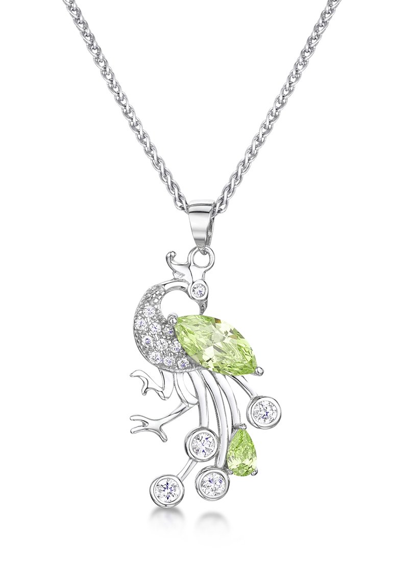 jo for girls Womens sterling silver apple green cubic zirconia peacock pendant