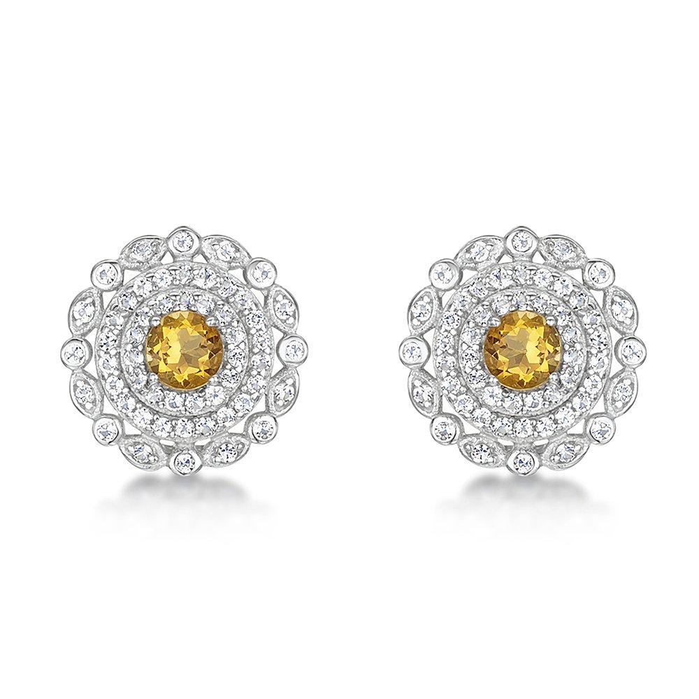 jo for girls Womens sterling silver citrine and white topaz circle stud earrings