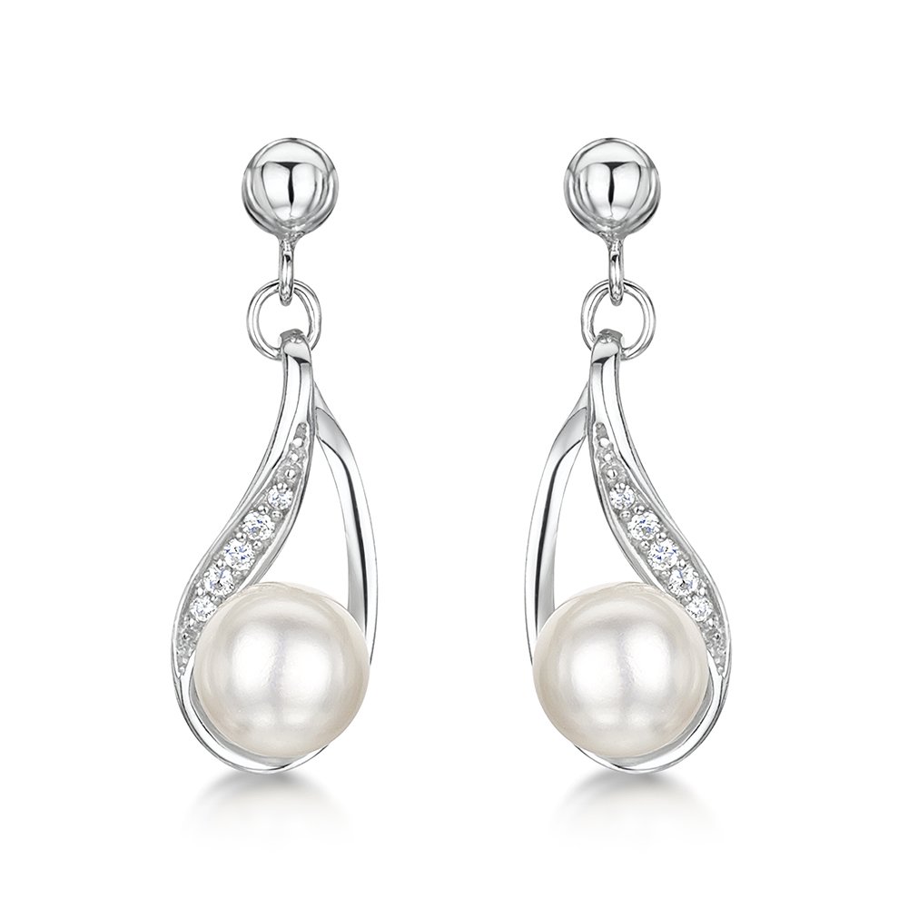 jo for girls Womens sterling silver cubic zirconia and freshwater pearl drop earrings