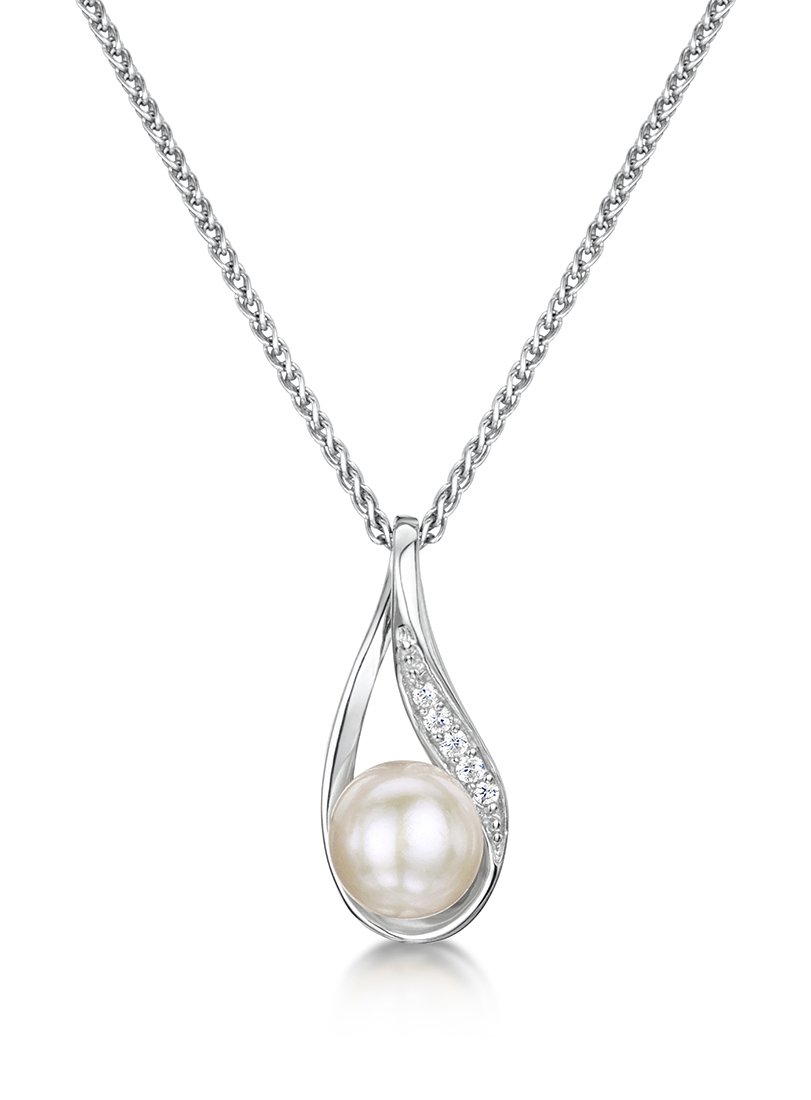 jo for girls Womens sterling silver cubic zirconia and freshwater pearl pendant