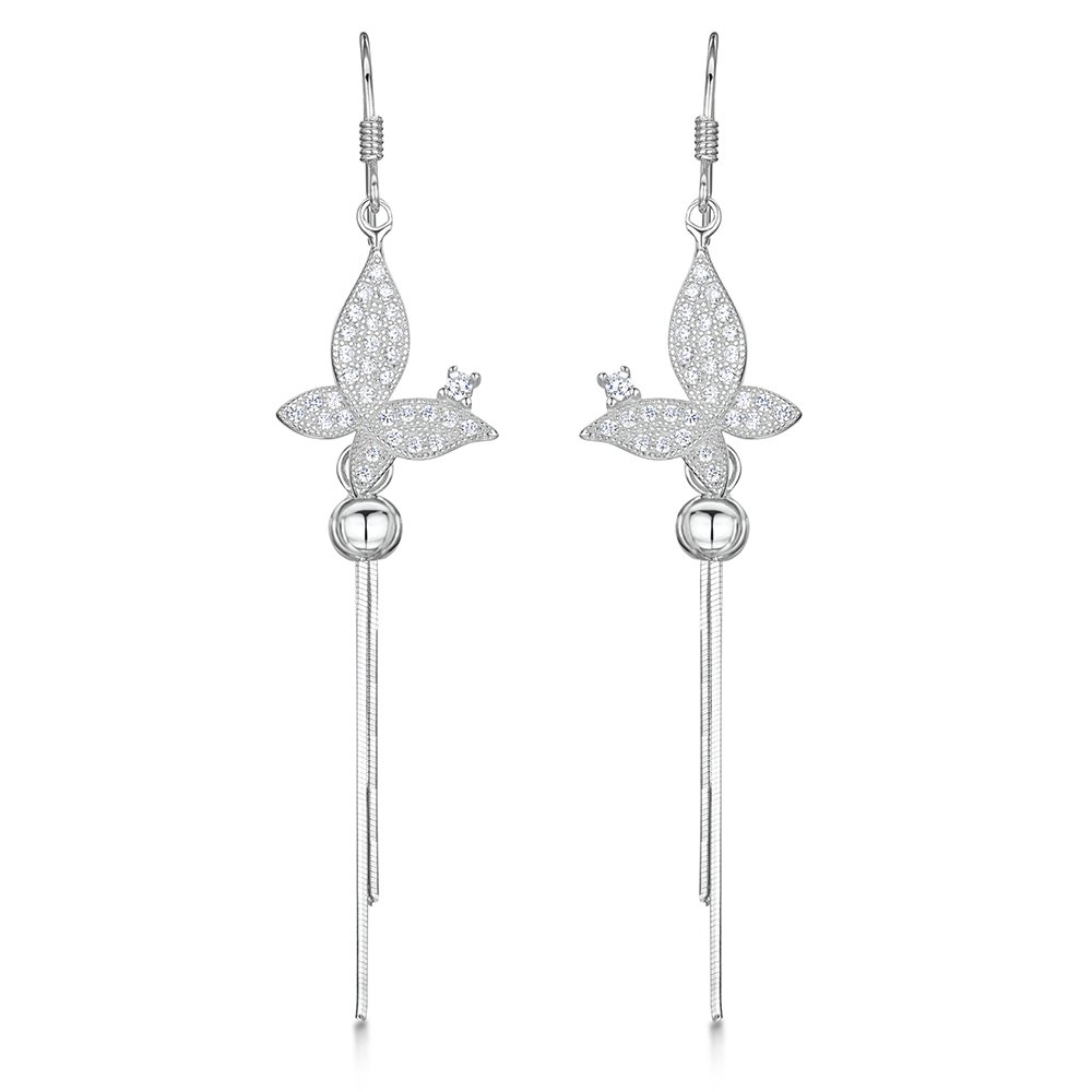 jo for girls Womens sterling silver cubic zirconia butterfly tassle earrings