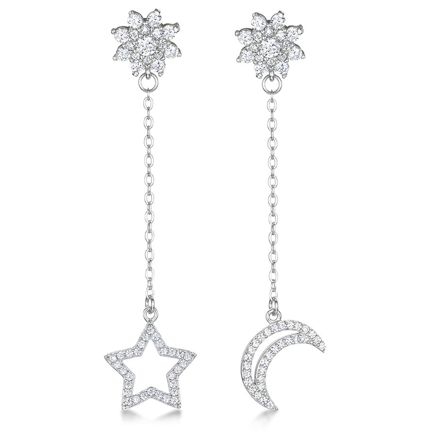 jo for girls Womens sterling silver cubic zirconia circle sun moon and stars dangle earrings