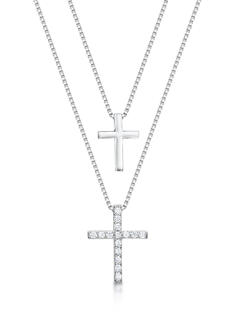 jo for girls Womens sterling silver cubic zirconia double cross necklace