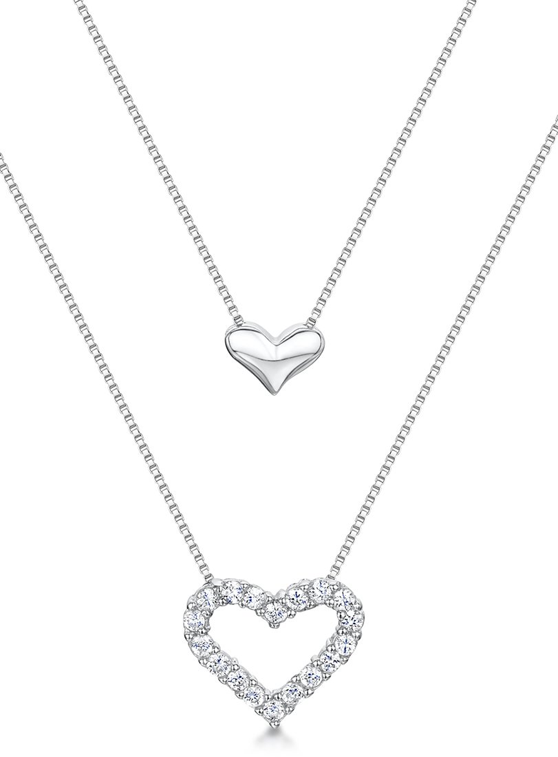 jo for girls Womens sterling silver cubic zirconia double hearts necklace